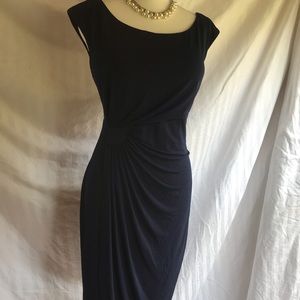 Ruched navy blue jersey dress